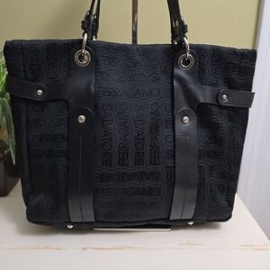 Salvatore Ferragamo | Black Leather and Canvas Tote
